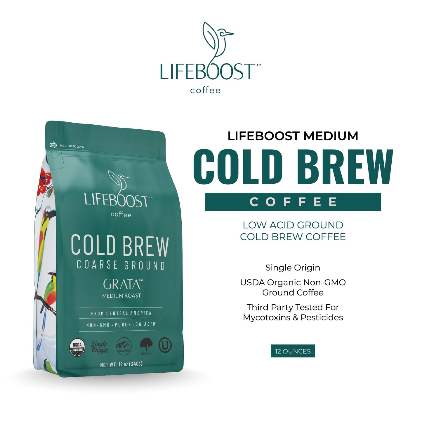 Lifeboost Medium Cold Brew Coffee - Low Acid Coarse Ground Coffee for Cold Brew - Single Origin Non-GMO USDA Organic Cold Brew C