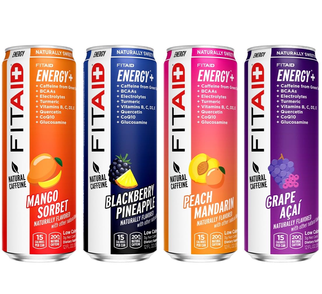 LIFEAID FITAID ENERGY Drink, Keto Variety Pack, 200mg Caffeine, 12 Fl Oz, 12 Cans