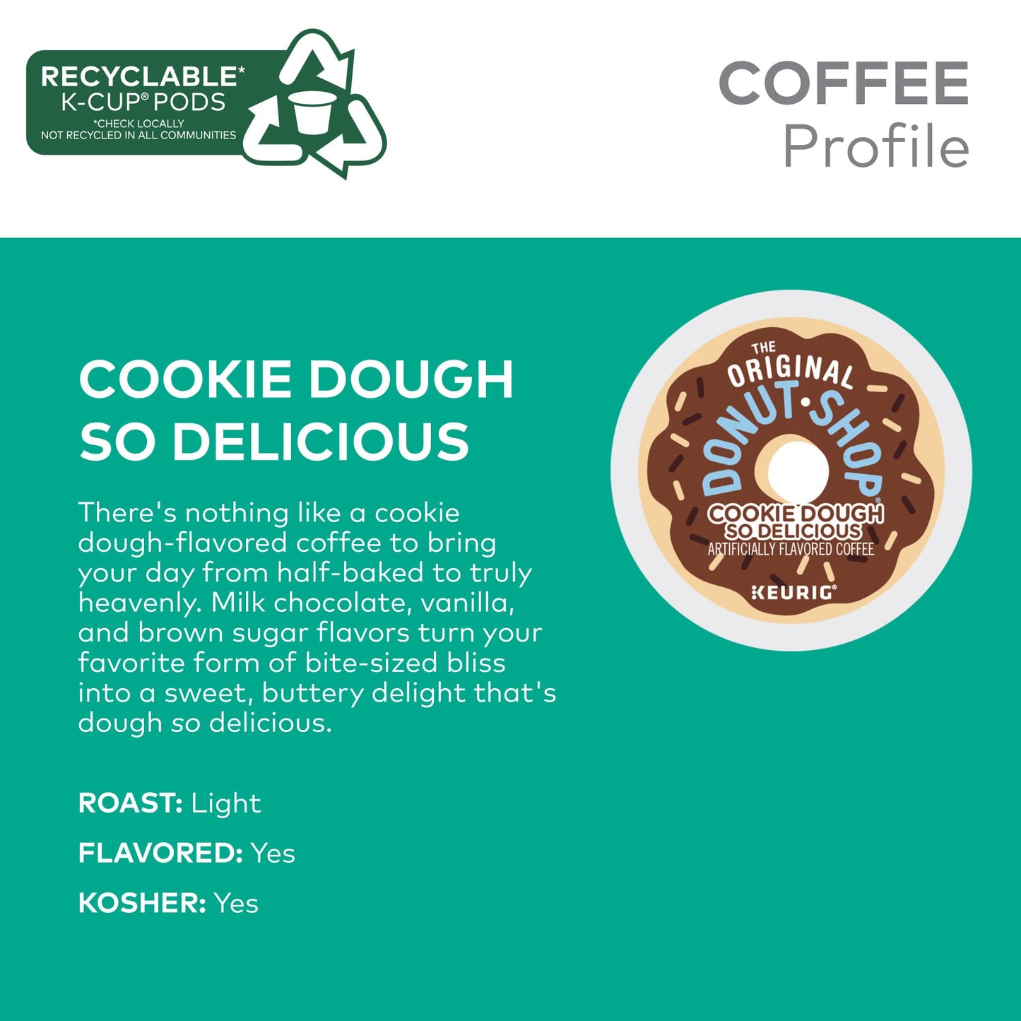 The Original Donut Shop Cookie Dough So Delicious, Keurig Single Serve K-Cup Pods, Flavored Coffee, 72 Count (6 Packs of 12)