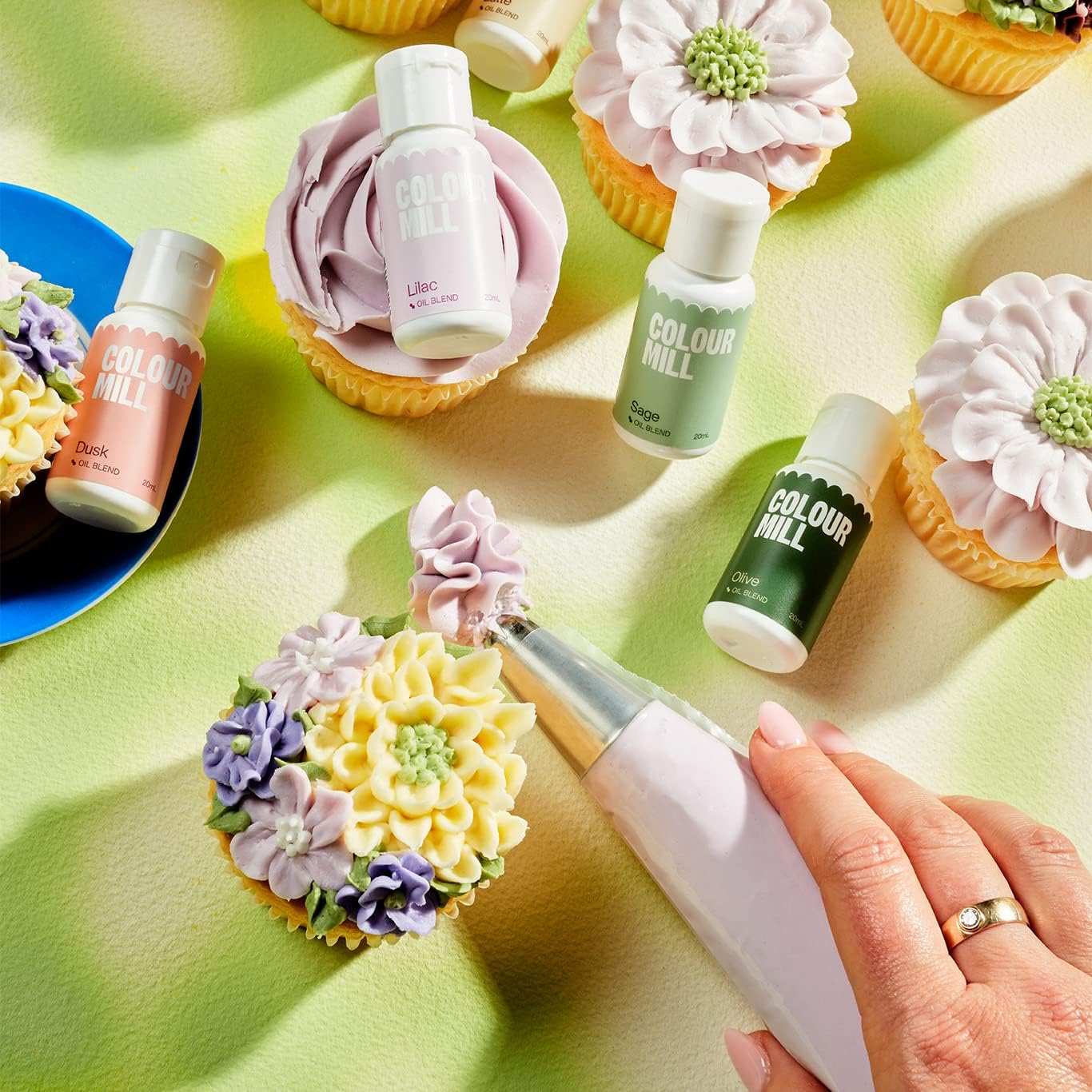 Colour Mill Botanical Oil-Based Food Coloring, 20 Milliliters Each Of 6 Colors: Dusk, Latte, Lilac, Olive, Rose & Sage, 120.0 Gr