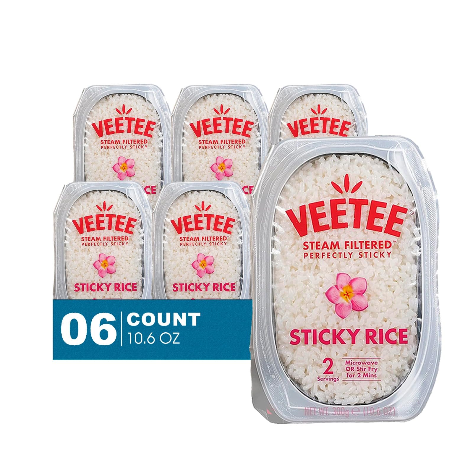 Veetee 6-Pack Sticky Rice Steam Filtered 10.6 oz Microwaveable Tray