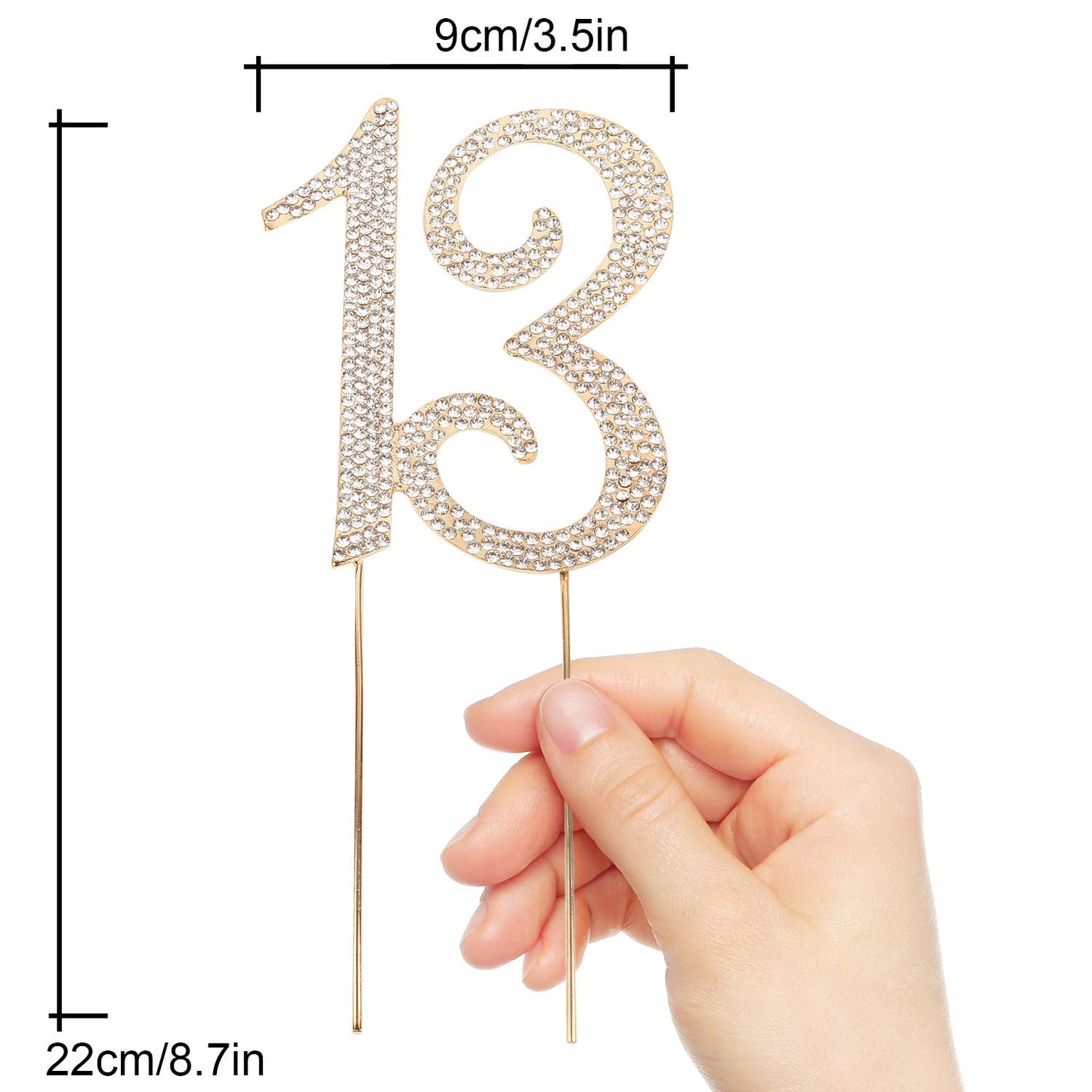 Hatcher lee Bling Crystal Cake Topper - 13th Birthday Decorations, Gold, Model HCL-004, Metal Material