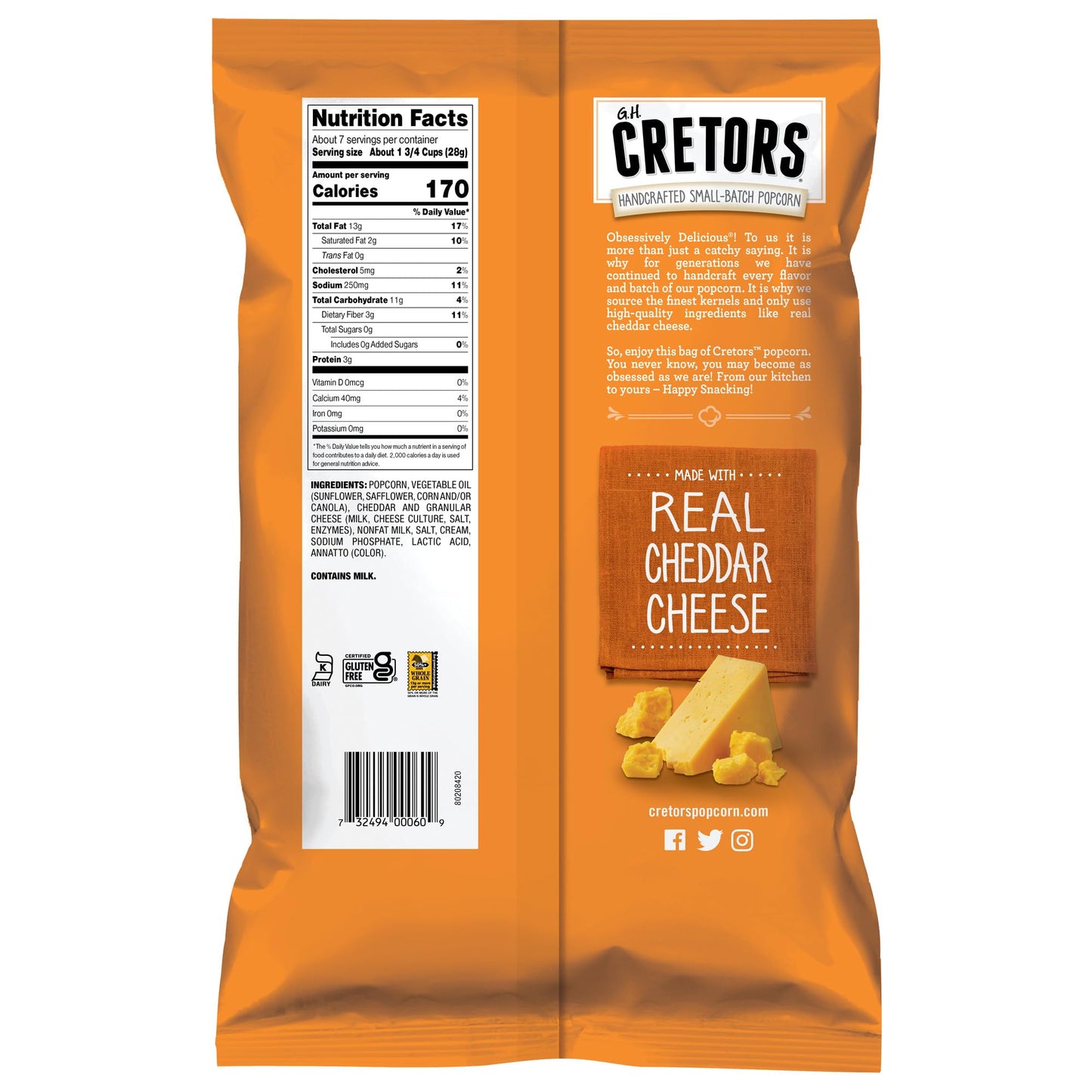 G.H. Cretors Cheddar Cheese Corn  6 ct  6.5 oz Single Serve Bags