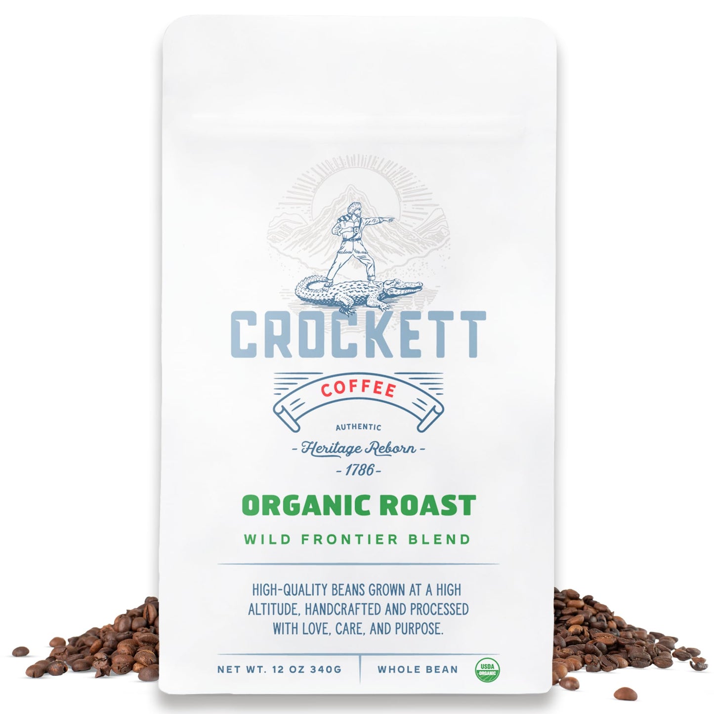Crockett Whole Bean Coffee - Usda Organic Medium Roast Whole Coffee Beans With Smooth Flavor  Bold Aroma & Clean Finish - Healthy For Focused Energy  All-Day Drive & Guilt-Free Brewing