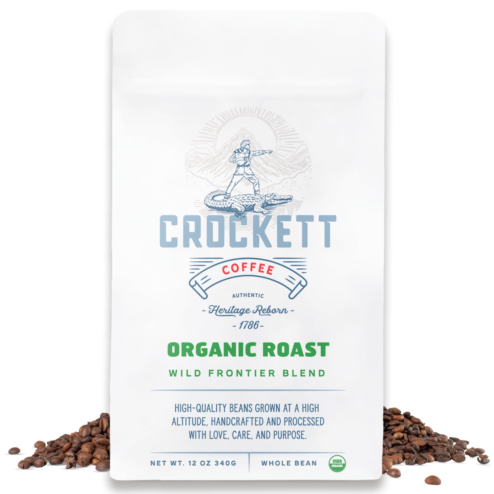 Crockett Whole Bean Coffee - Usda Organic Medium Roast Whole Coffee Beans With Smooth Flavor  Bold Aroma & Clean Finish - Healthy For Focused Energy  All-Day Drive & Guilt-Free Brewing