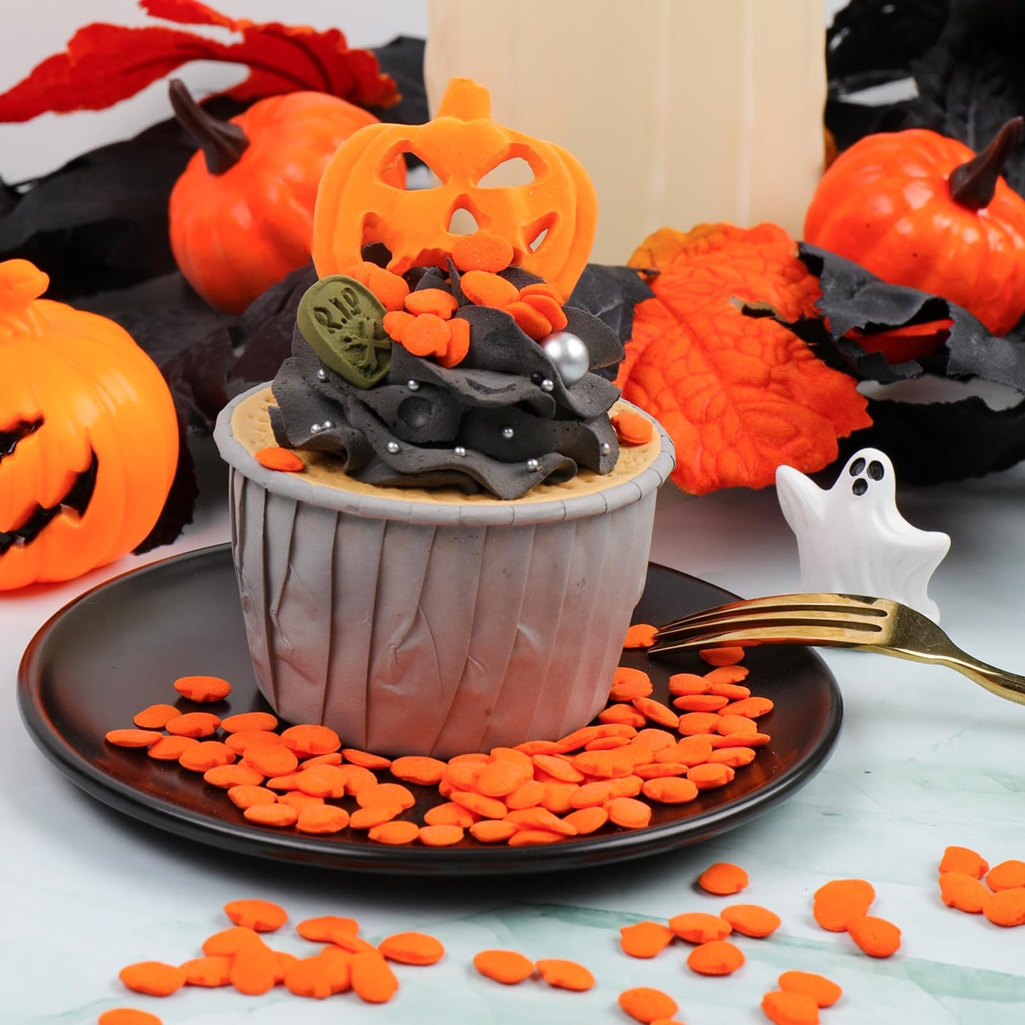 Halloween Sprinkles Edible for Cake Decorating  8Oz Sprinkles with Black Orange Purple Nonpareils and Jimmies  Eyeball  Black Sugar and Orange Pumpkin for Cupcakes Cookie Ice Cream Baking Topping