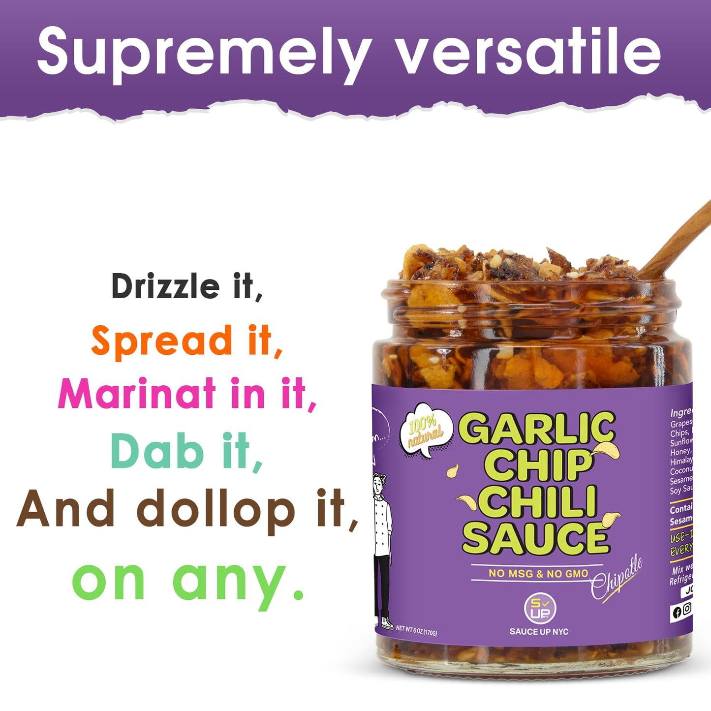 Sauce Up Garlic Chip Chili Sauce | Chipotle Flavor | All-Natural, Keto, Gluten-Free, No Msg | Fried Garlic, Mexican Chilies, Cru