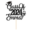 Personalized Cake Topper Custom Congrats Graduation Hat Student Class Of 2024 Double Sided Glitter Card Black