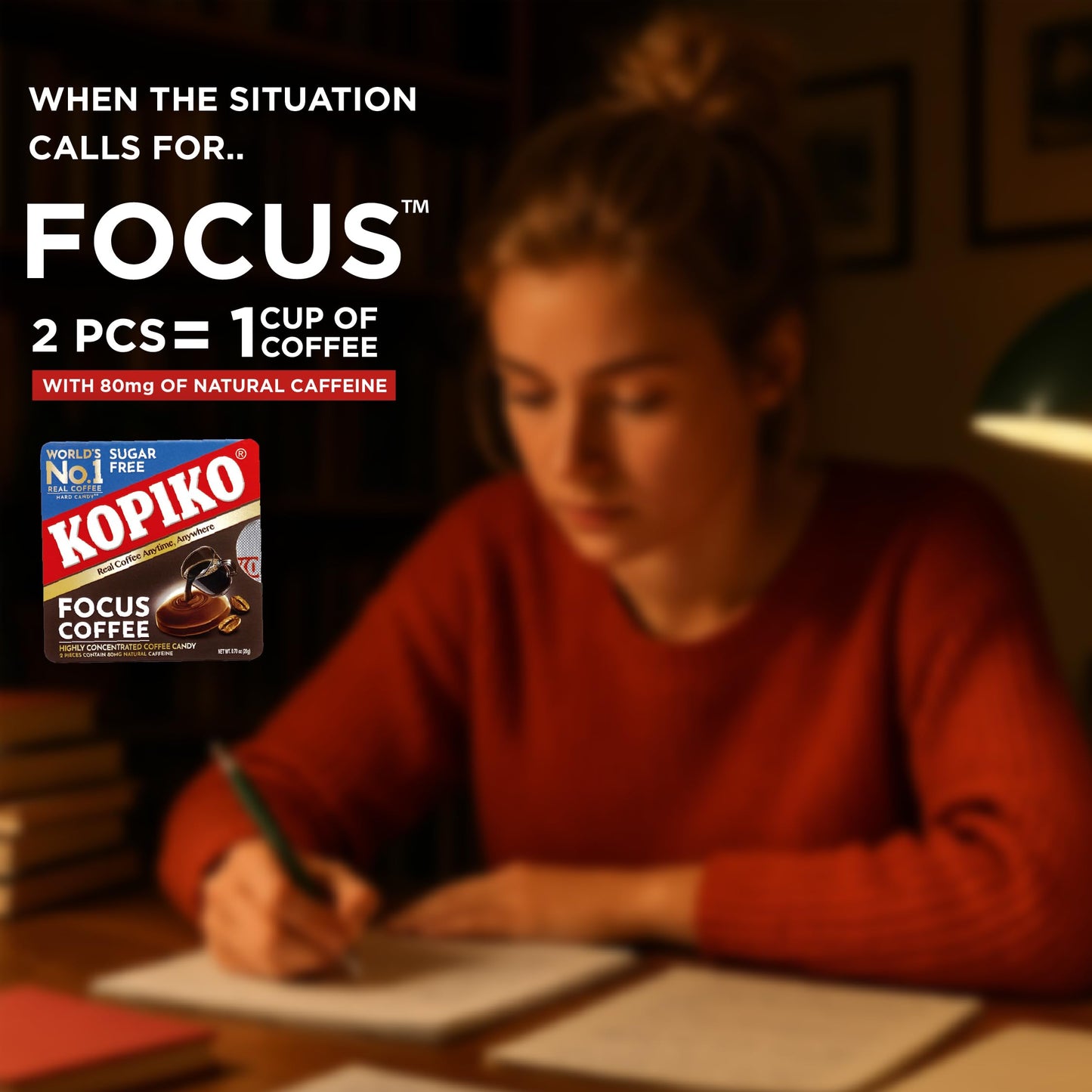 Kopiko Focus Coffee Candy - Highly Concentrated Coffee Candy  12 pack box with 4 Focus candies per pack. 2 Candies Equals One Cup of Coffee