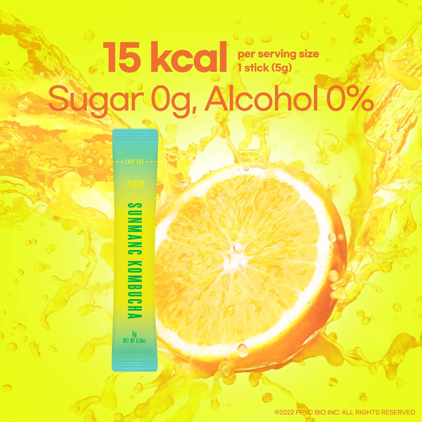 SUNMANC Kombucha Powdered Drink Mix, Sparkling Probiotic, 1.76 oz, Low Calories, Sugar 0g, Lemon Flavor
