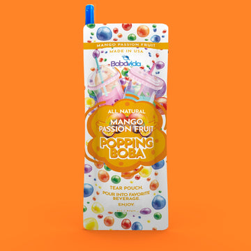 BOBAVIDA Mango Passionfruit Popping Boba - 10 Boba Packets with Straws for Drinks, Desserts & Food Toppings - Non-GMO Popping Bo