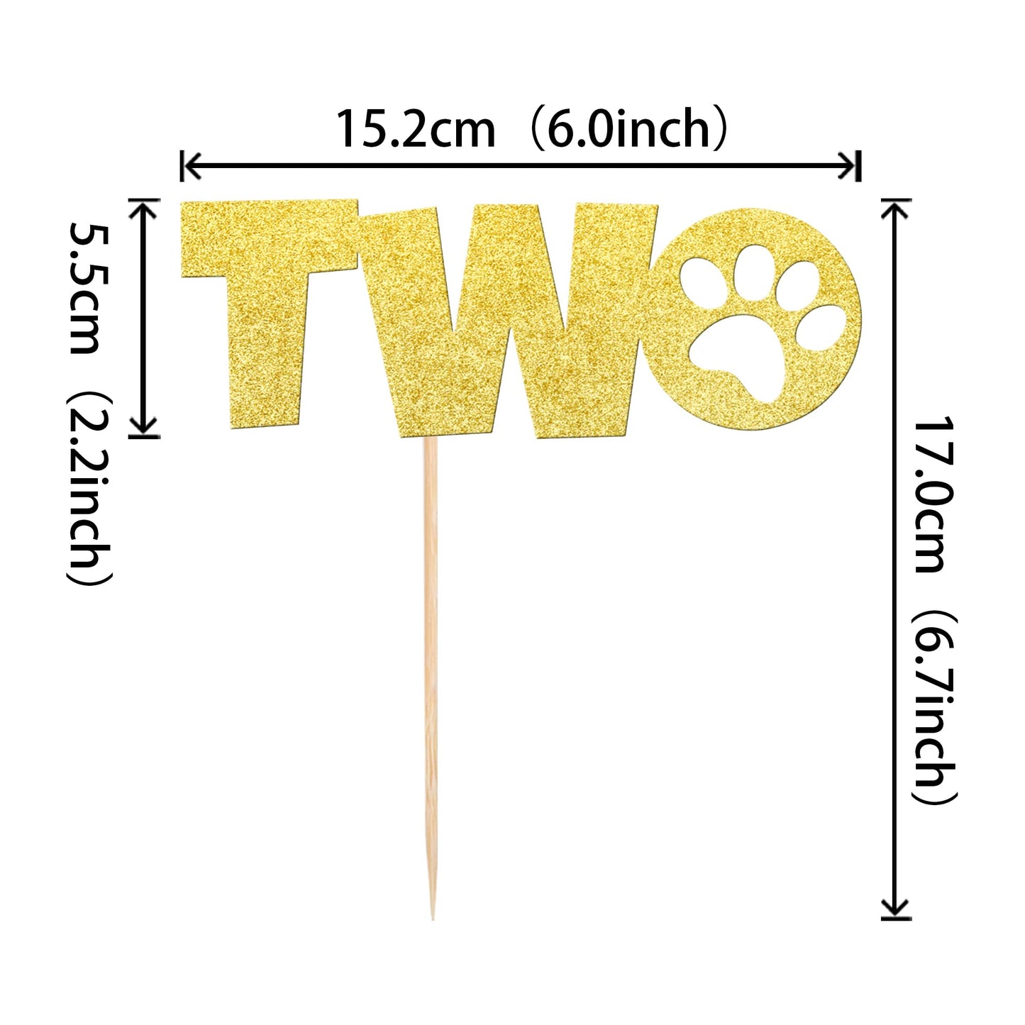 1 Pcs Two Cake Topper Gold Glitter Dog Paw 2 Years Old Birthday Cake Pick For Puppy Dog Let'S Pawty Theme Kids Boys Girls 2Nd Bi