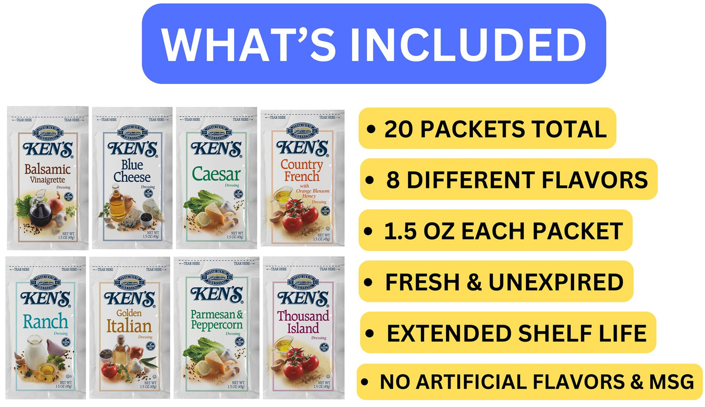 Salad Dressing Packets | 8 Flavors: Balsamic Vinaigrette, Blue Cheese, Caesar, Country French, Ranch, Golden Italian, Parmesan A