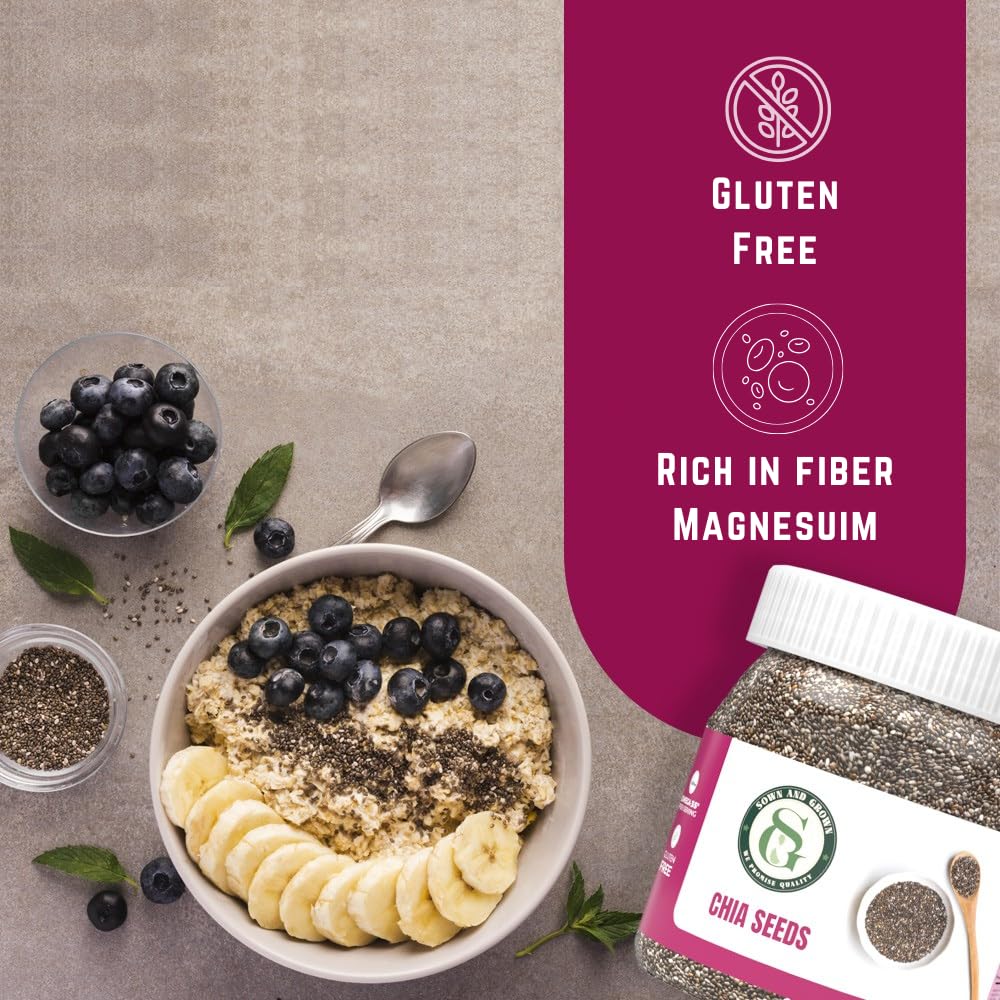 Sown-and-Grown Chia Seeds- 12oz Omega-3  Non-GMO  Keto Friendly  Source of Fiber and Chia Seeds for Weight Management