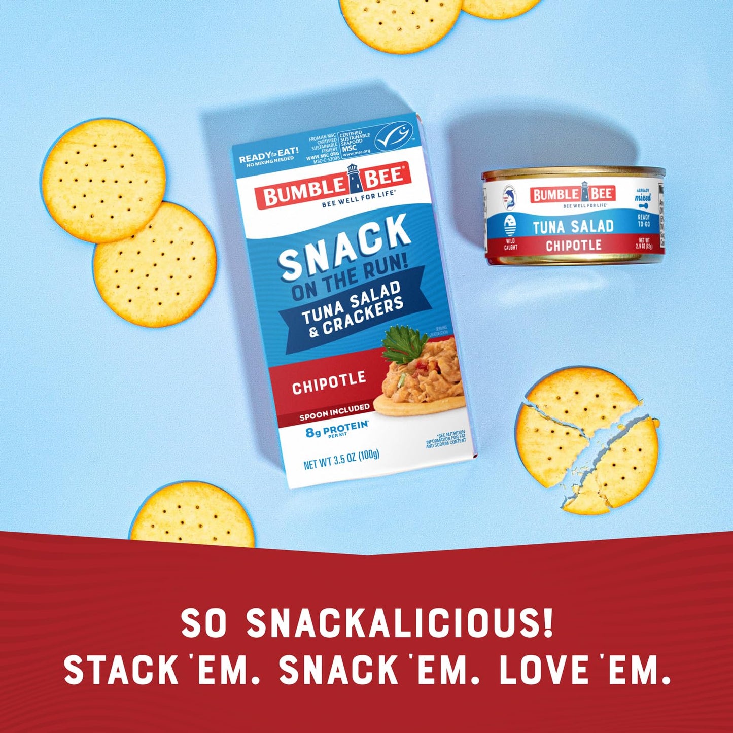 Bumble Bee Chipotle Tuna Salad with  ers Kit, Ready to Eat, 3.5 Oz (Pack of 12), Wild Caught Tuna, Convenient Protein Snack