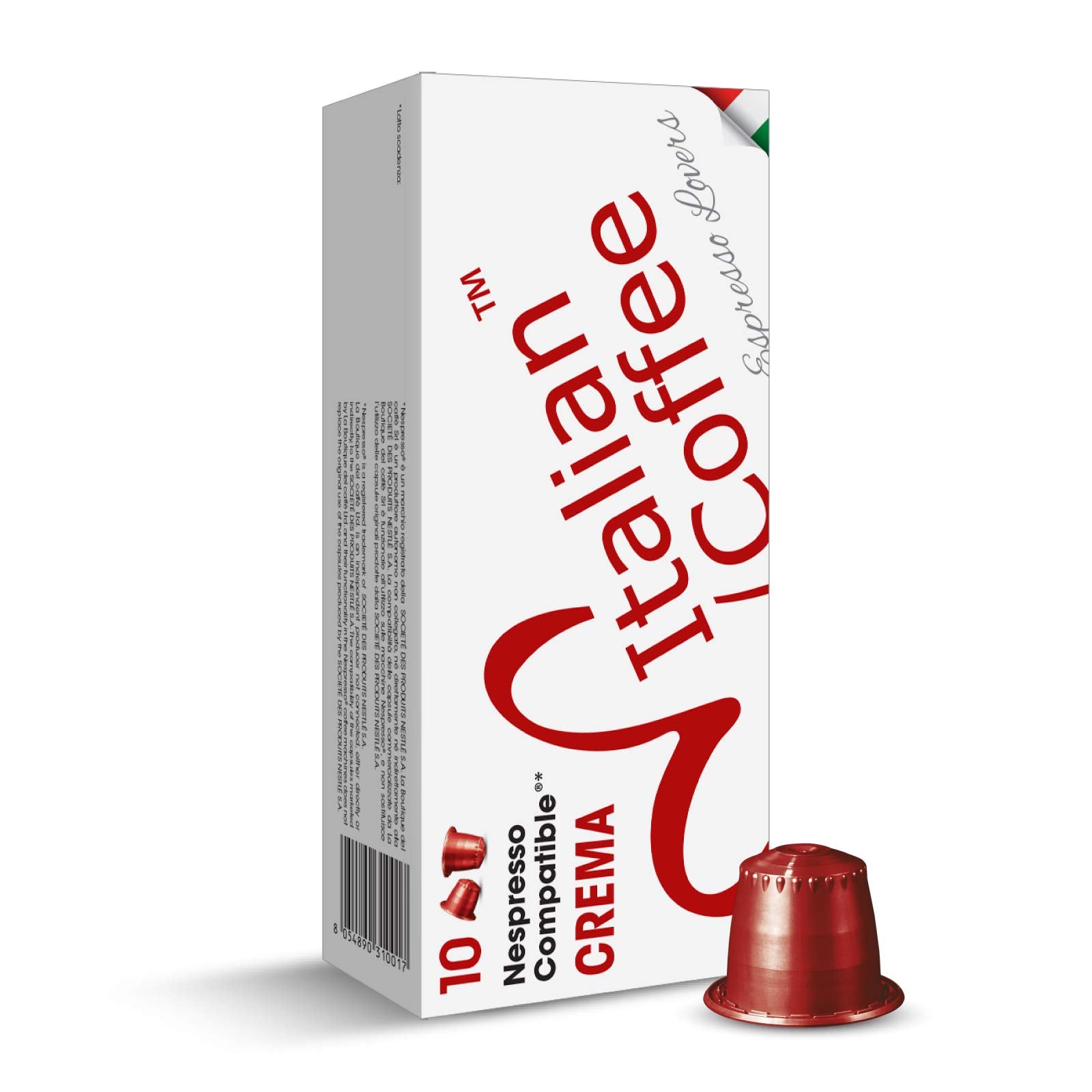 DELICITALY Italian Coffee Pods for Nespresso Original Machines, 100 Crema Regular Pods, 10 Count Pack