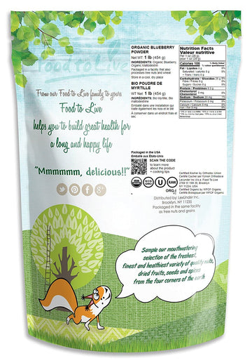Food to Live Organic Blueberry Powder, 1 Pound - Non-GMO, Unsulfured, Raw, Vegan, Bulk, Great for Juices, Smoothies, and Instant