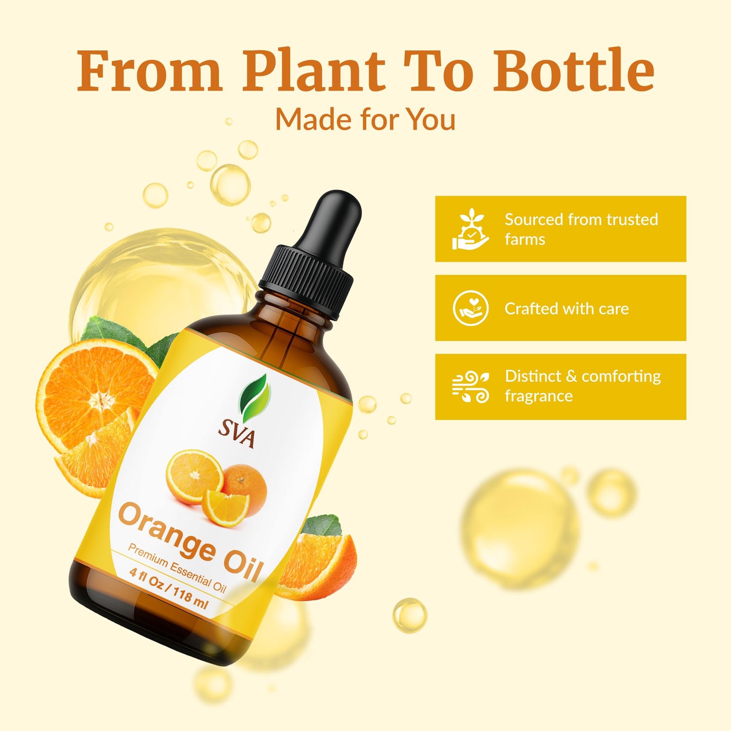 Sva Organics Orange Oil Sweet Brazilian 4 Oz 100% Pure Natural Undiluted Premium Therapeutic Grade Oil For Skin, Face, Hair, Mas