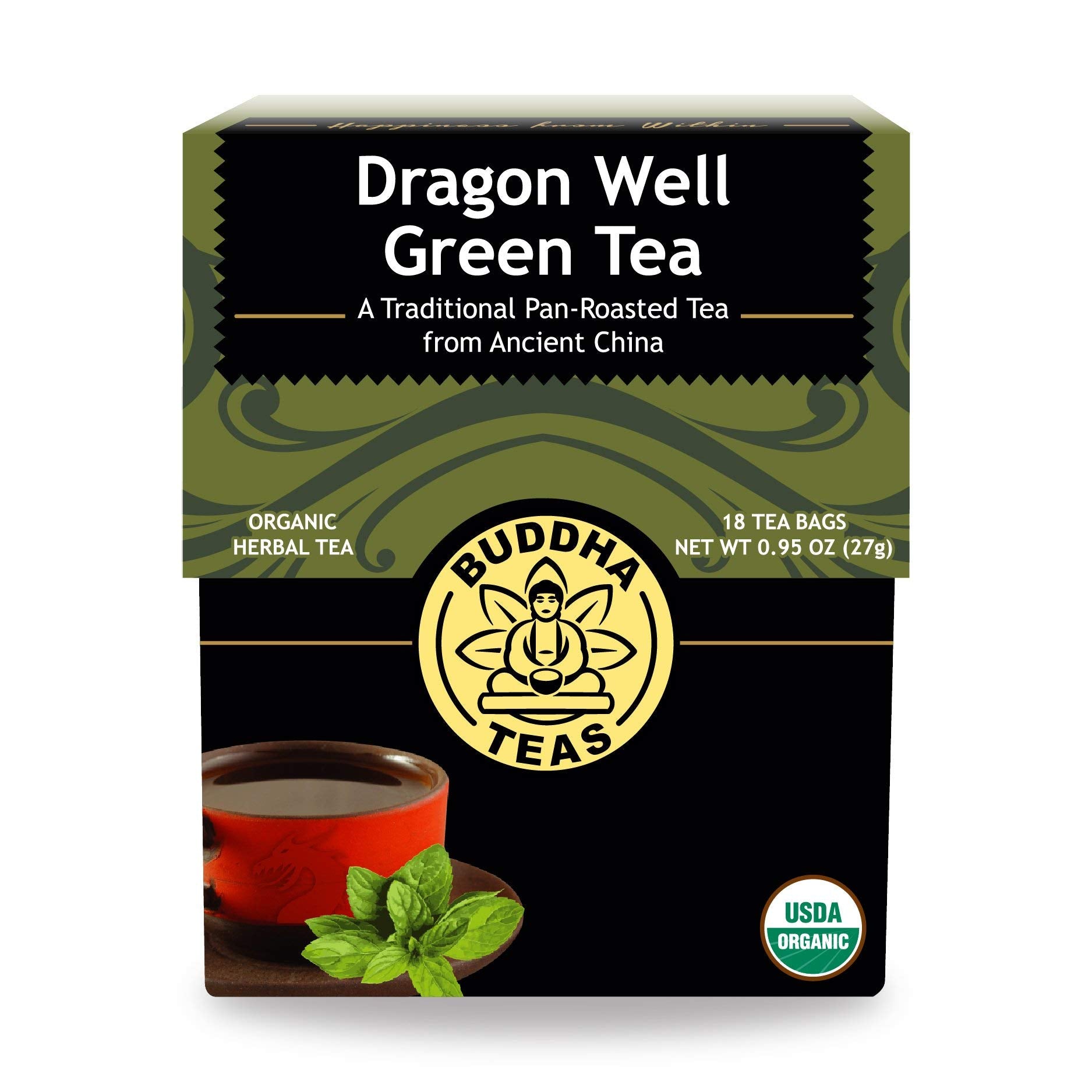 Buddha Teas - Organic Dragon Well Green Tea - For Health & Wellbeing - Herbal Tea - With Antioxidants & Minerals - Clean Ingredi