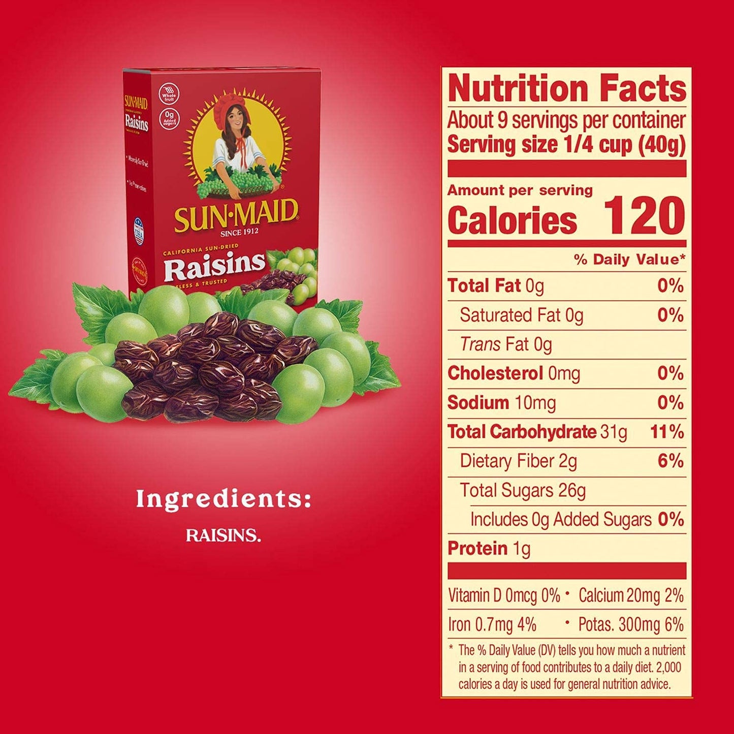 Sun-Maid California Sun-Dried Raisins - (12 Pack) 12 oz Sharing-Size Box - Dried Fruit Snack for Lunches, Snacks, and Natural Sw