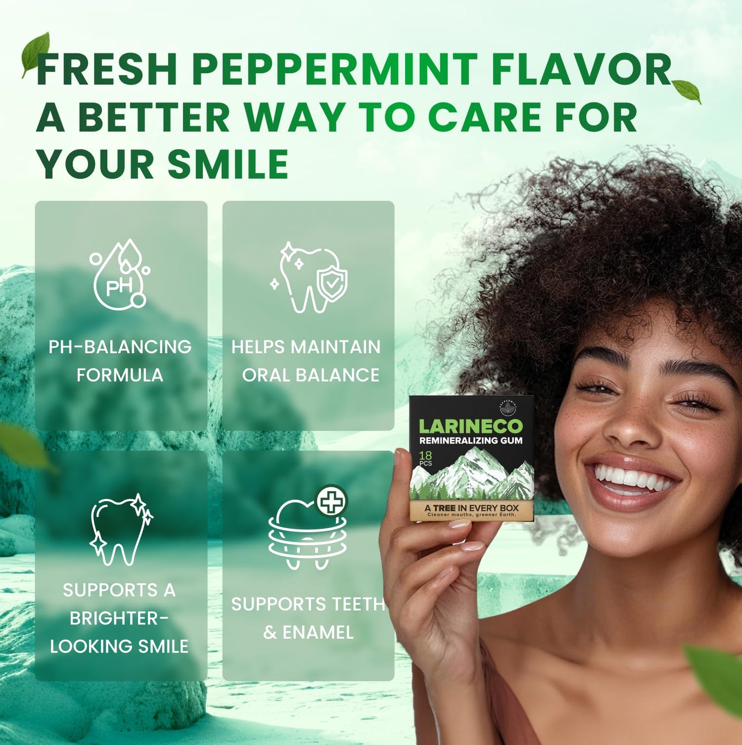 Larineco Remineralizing Gum with Nano Hydroxyapatite & Xylitol - Sugar-Free Cinnamon Xylitol Gum - Plastic-Free  Dye-Free  Aspartame-Free - Natural Base - 18 Pieces (18 Count (Pack of 2)  Peppermint)