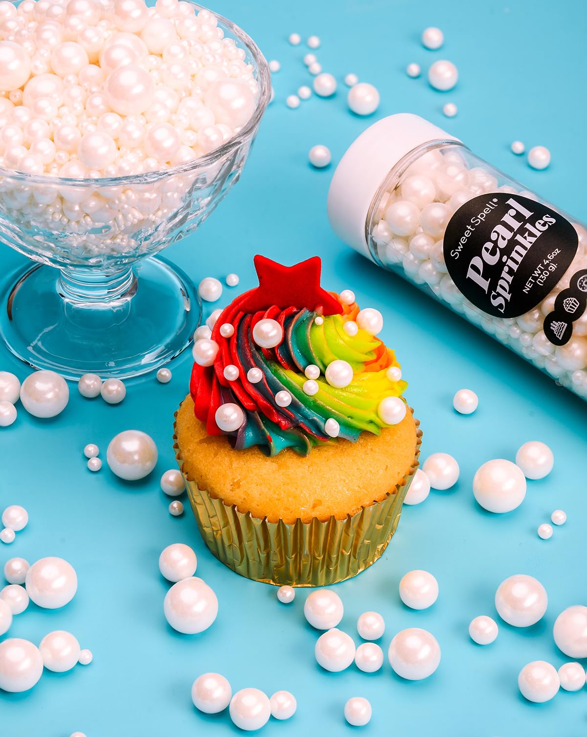 Sweet Spell White Pearl Sprinkles For Cake Decorating (130G/ 4.6Oz) - Sugar Candy Ball Pearls For Cupcakes, Ice Cream Toppers, A