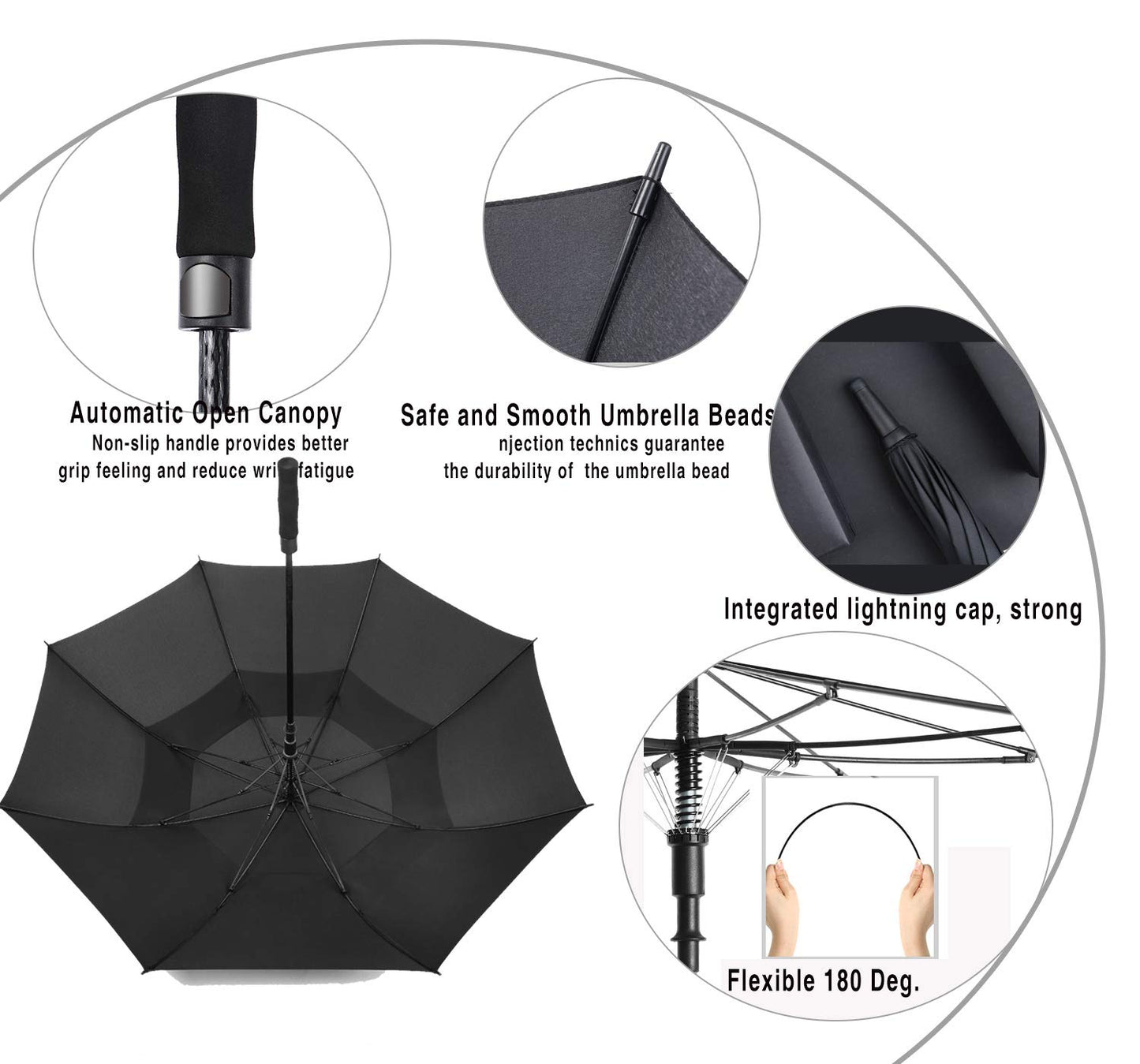 Baraida Golf Umbrella Large 62/68/72 Inch, Extra Large Oversize Double Canopy Vented Windproof Waterproof Umbrella, Automatic Open Golf Umbrella For Men And Women And Family.(62 Inch,Black)