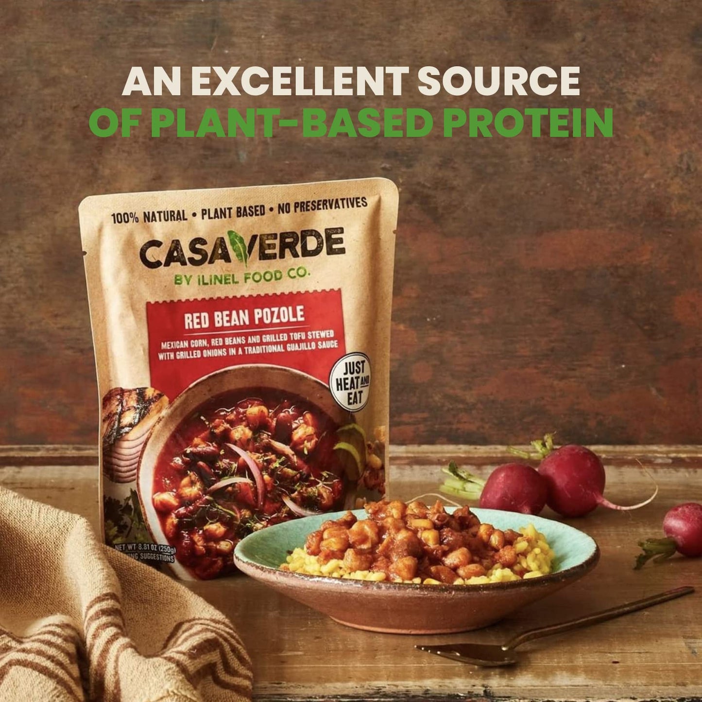 Casa Verde | Red Bean Pozole, 100% Natural Food, Pack Of 6, Real Taste With Mild Red Peppers | 100% Vegan & Non-Gmo, Plant Based