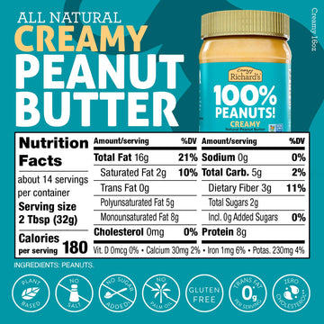 Crazy Richard'S 100% All-Natural Creamy Vegan Peanut Butter With No Added Sugar And Non-Gmo (16 Ounce, Pack Of 4)