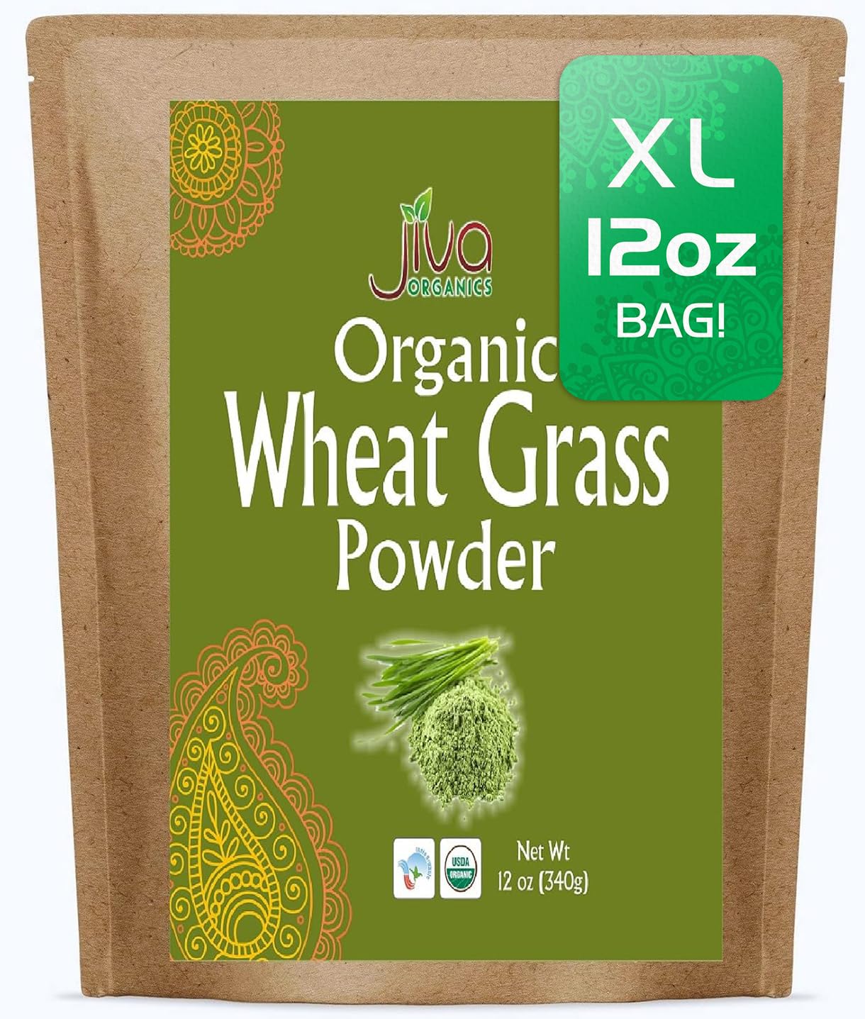 Jiva Organics Wheatgrass Juice Powder - Non-GMO, Vegan, 12 Ounce Bulk Kraft Bag