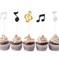72 Pieces Glitter Music Notes Cupcake Toppers Cake Toppers Picks for Food Fruit and Birthday Party Decoration (Gold, Black, Silv