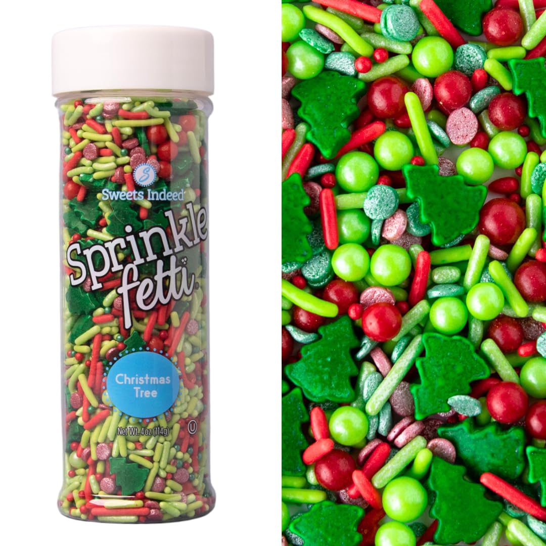 Sweets Indeed Sprinkles  Edible Sprinkle Mix  Perfect for Cake Decorations  Baking  Ice Cream  Cookies  Cupcake Topper  4 ounces (Christmas)