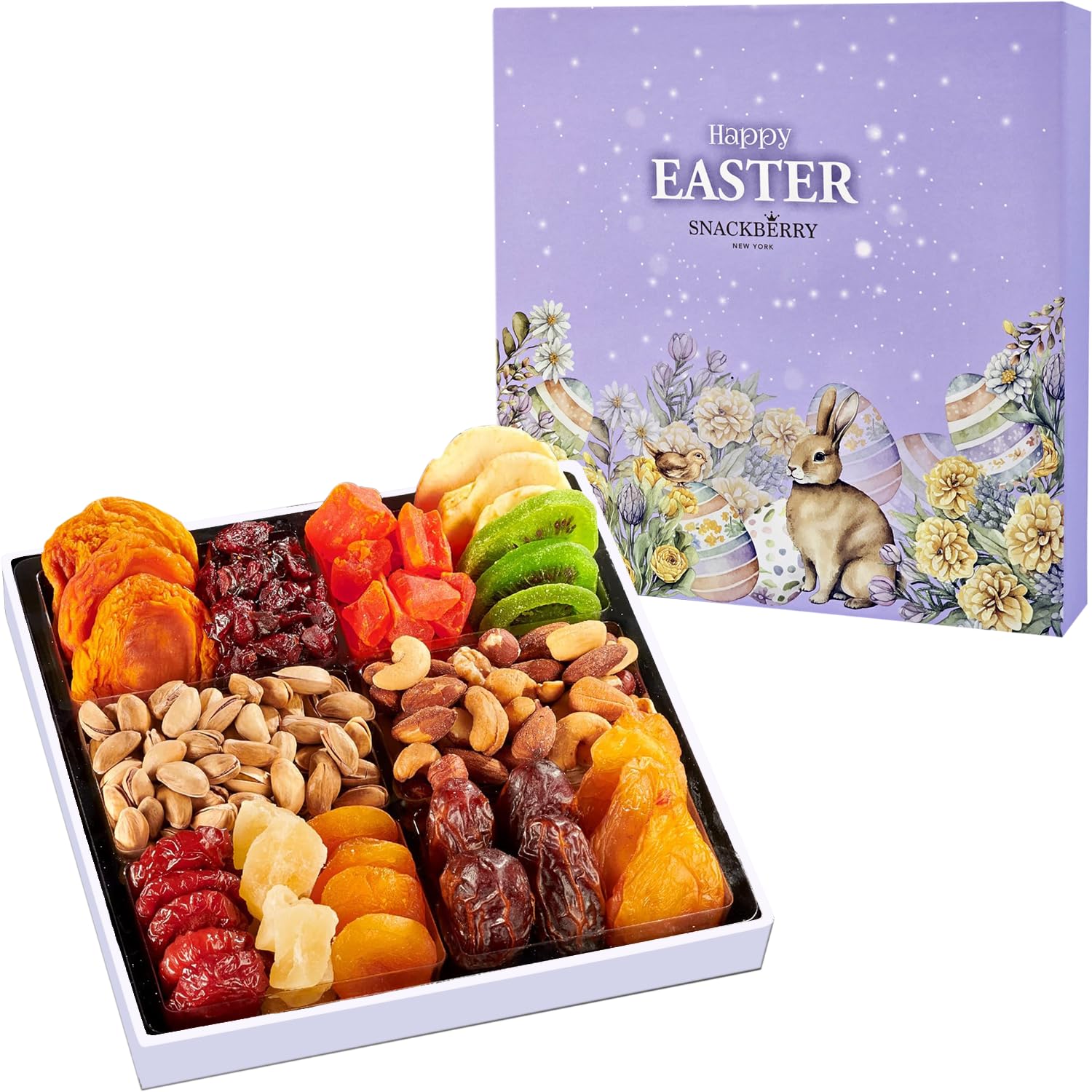 Easter Dried Fruit & Nuts Gift-Basket Arrangement Platter, Gourmet Food Snack Box, For Easter Day, Healthy Kosher, Her Him, 12 S