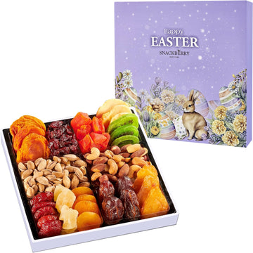 Easter Dried Fruit & Nuts Gift-Basket Arrangement Platter, Gourmet Food Snack Box, For Easter Day, Healthy Kosher, Her Him, 12 S