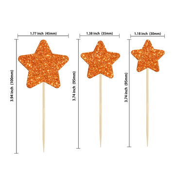 Gyufise 42Pcs Mixed Size Little Star Cupcake Toppers Orange Glitter Twinkle Star Cupcake Picks Wedding Engagement Bridal Shower