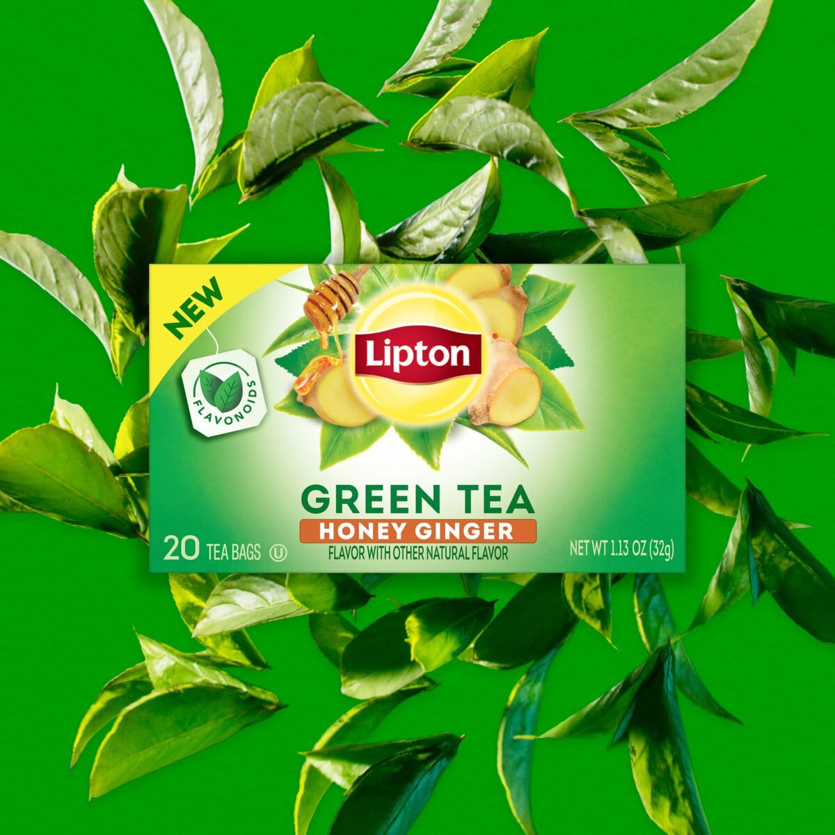 Lipton Honey Ginger Green Tea Bags, Flavored, Unsweetened, 120 Tea Bags (Pack of 6)