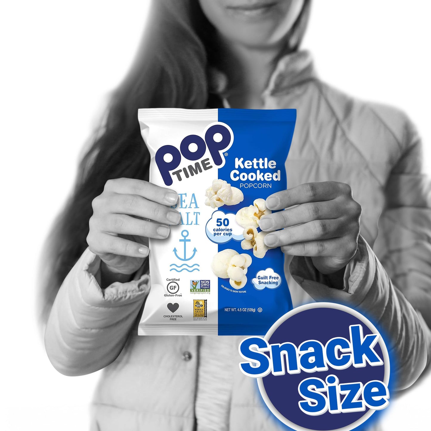 Poptime Sea Salt Popcorn Bags Individual Servings - Gourmet Popcorn Individual Bags, Healthy Snack Popped With Heart-Healthy Avo
