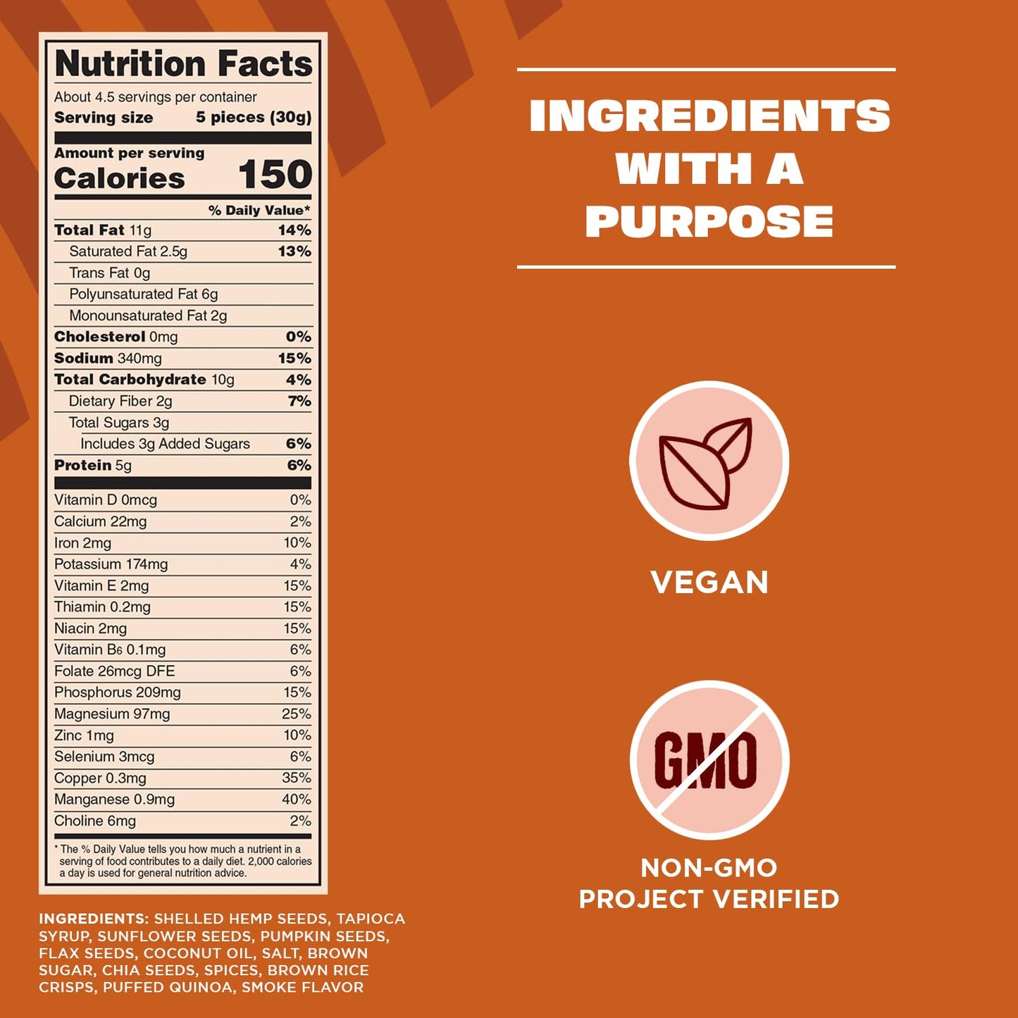Manitoba Harvest Superseed Snack Clusters, Smoky BBQ - 5g Plant Based Protein and 6g Omegas 3 & 6 per 30g Serving - Non-GMO, Veg