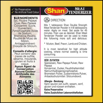 Shan - Meat Tenderizer Seasoning Mix 1.4 Oz (40G) - Papaya Based High Altitude Cooking Powder - Suitable For Vegetarians