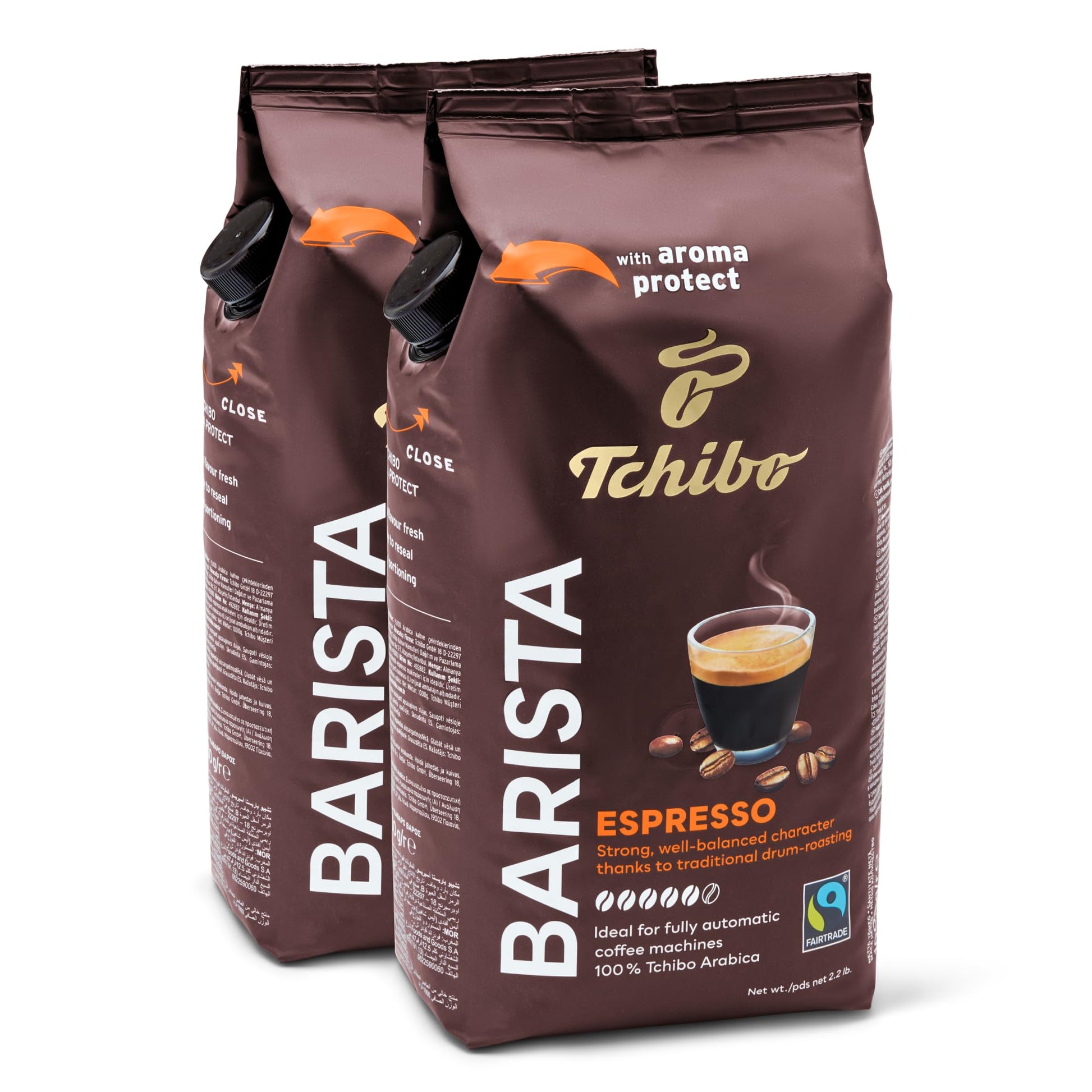 Tchibo Whole Bean Coffee - Barista Espresso - Dark Roast for a Bold European Style Coffee - Intensity 5/6, Acidity 0/6, Roast Le