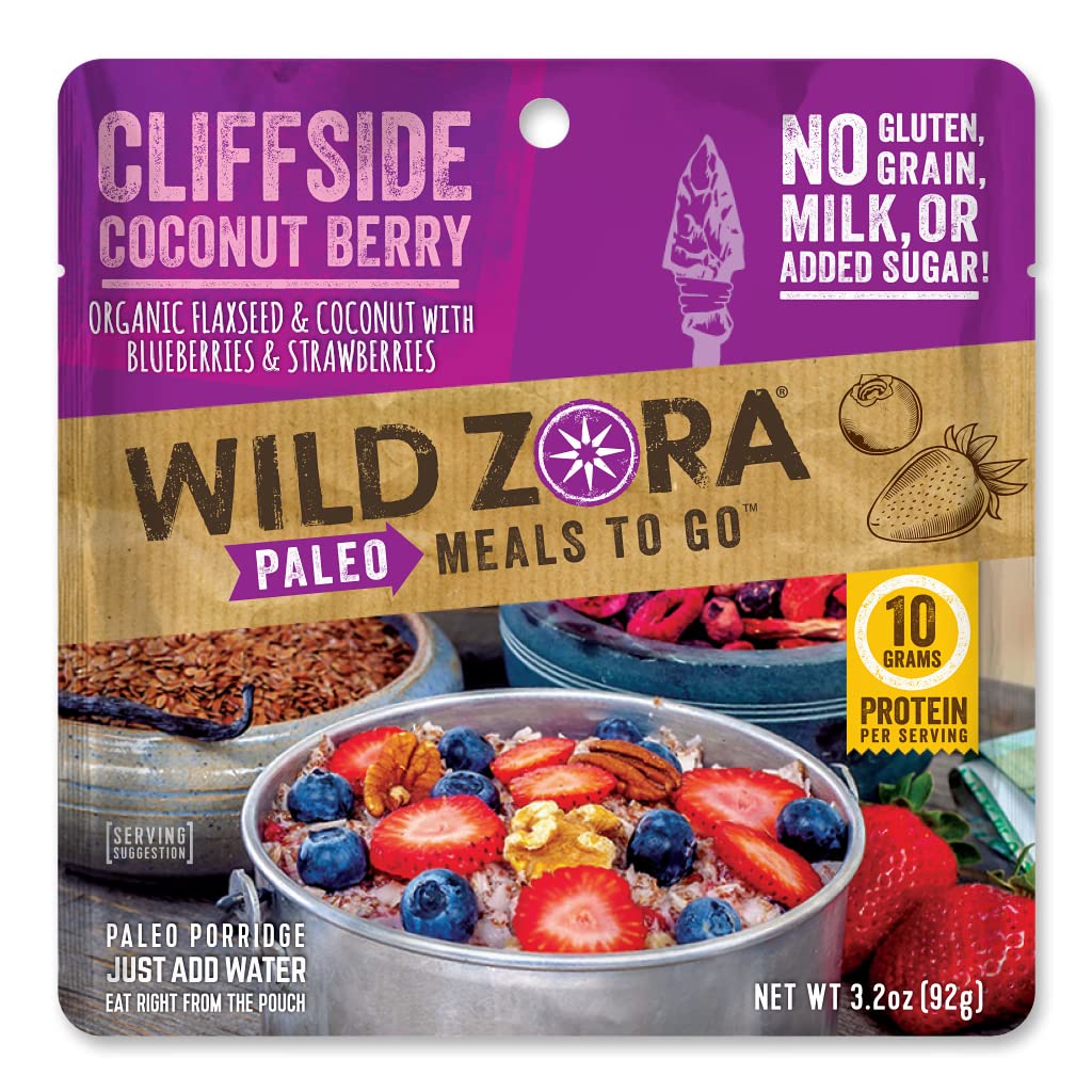 Wild Zora Paleo Freeze Dried Meals For Backpacking & Camping - Healthy Gluten Free & Grain Free Camping Meals/Backpacking Food + No Added Sugar - Great For Travel (Cliffside Coconut Berry 2-Pack)