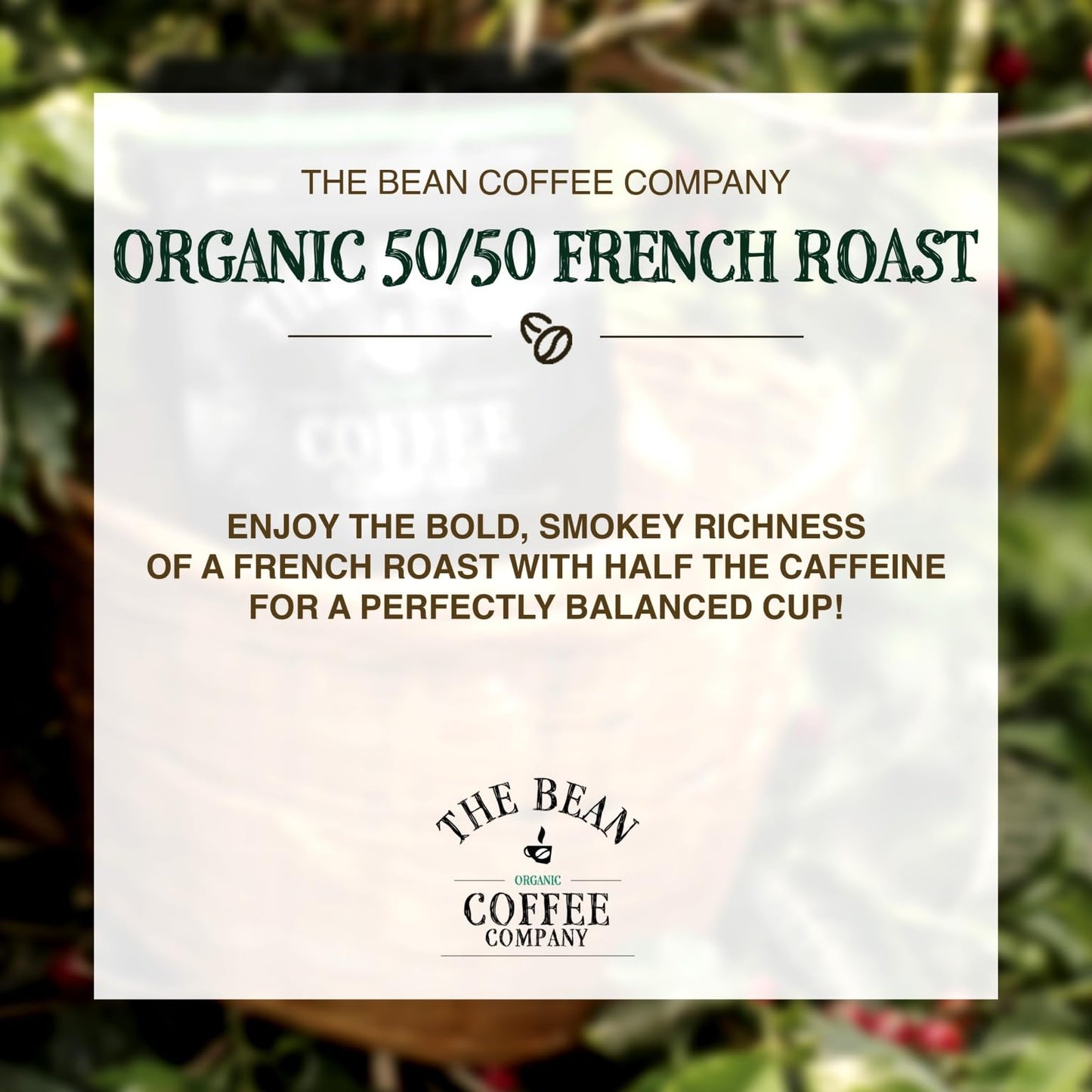 The Bean Organic Coffee Company Half Caff French Roast Ground Coffee, 5-Pound Bag, 50% Decaf, Dark Roast