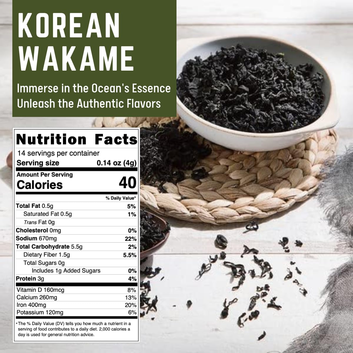 UNHAS ASIAN SNACK BOX Korean Premium Dried Sea  Flakes, 100% Natural, 2 oz, Green, Ideal for Miso Soup and Salad