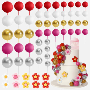 Bouiexye 61 Pcs Boho Cake Topper Balls Decorations Mini Balloon Retro Hippie Daisy Flower Acrylic Cake Topper for Birthday Party