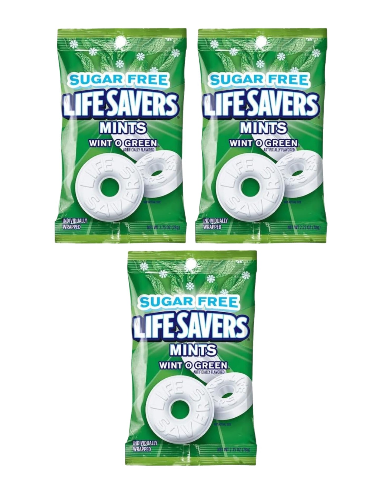 Life Savers Sugar-Free Mints Pack of 3 Bags - Sugar-Free Life Saver Winter O Green - 3 Bags (2.65oz Each) | Packaged by Leathnu 