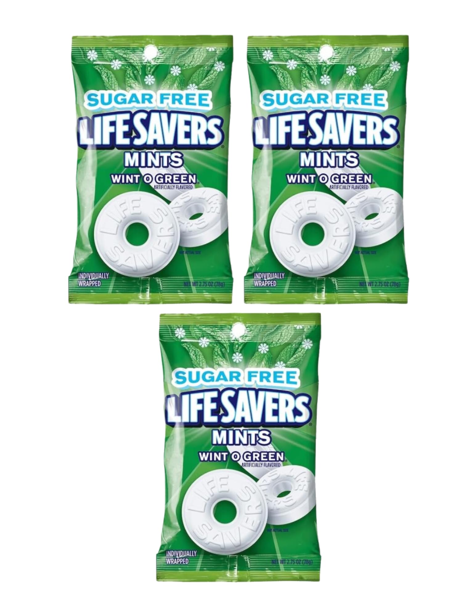 Life Savers Sugar-Free Mints Pack of 3 Bags - Sugar-Free Life Saver Winter O Green - 3 Bags (2.65oz Each) | Packaged by Leathnu 