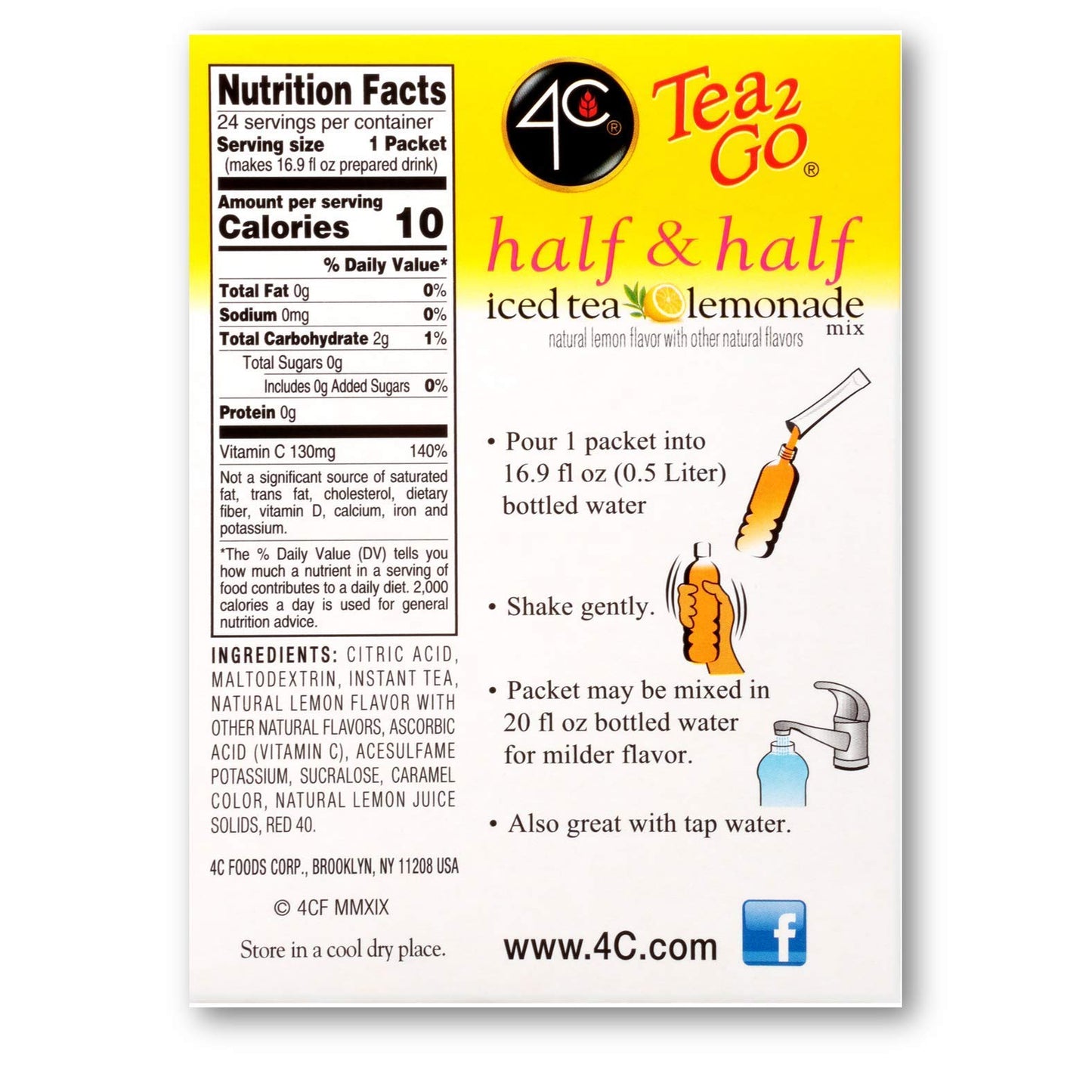 4C Powder Drink Mix Packets, Half & Half 6 Pack, 24 Count, Singles Stix On The Go, Refreshing Sugar Free Water Flavorings