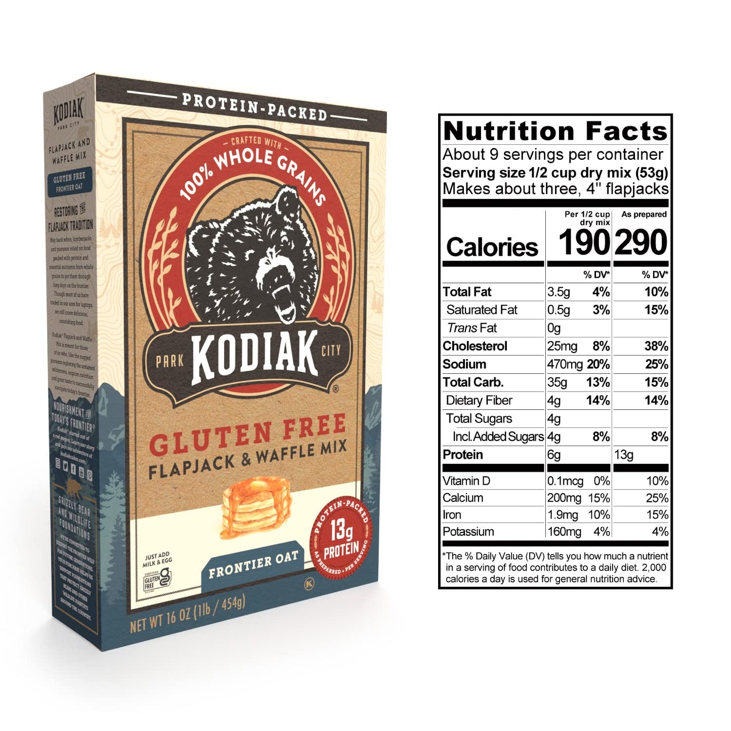 Kodiak Cakes Frontier Oat Gluten-Free Flapjack & Waffle Mix, 16 Oz (Pack Of 3)