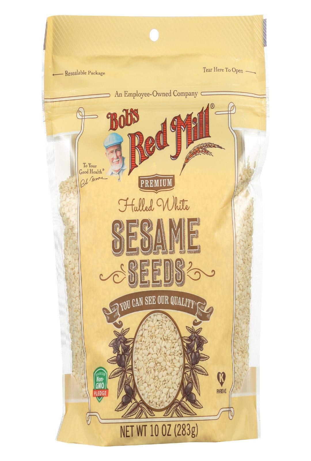 Bobs Red Mill White Hulled Sesame Seeds, Resealable Stan up Bag, 10 OZ
