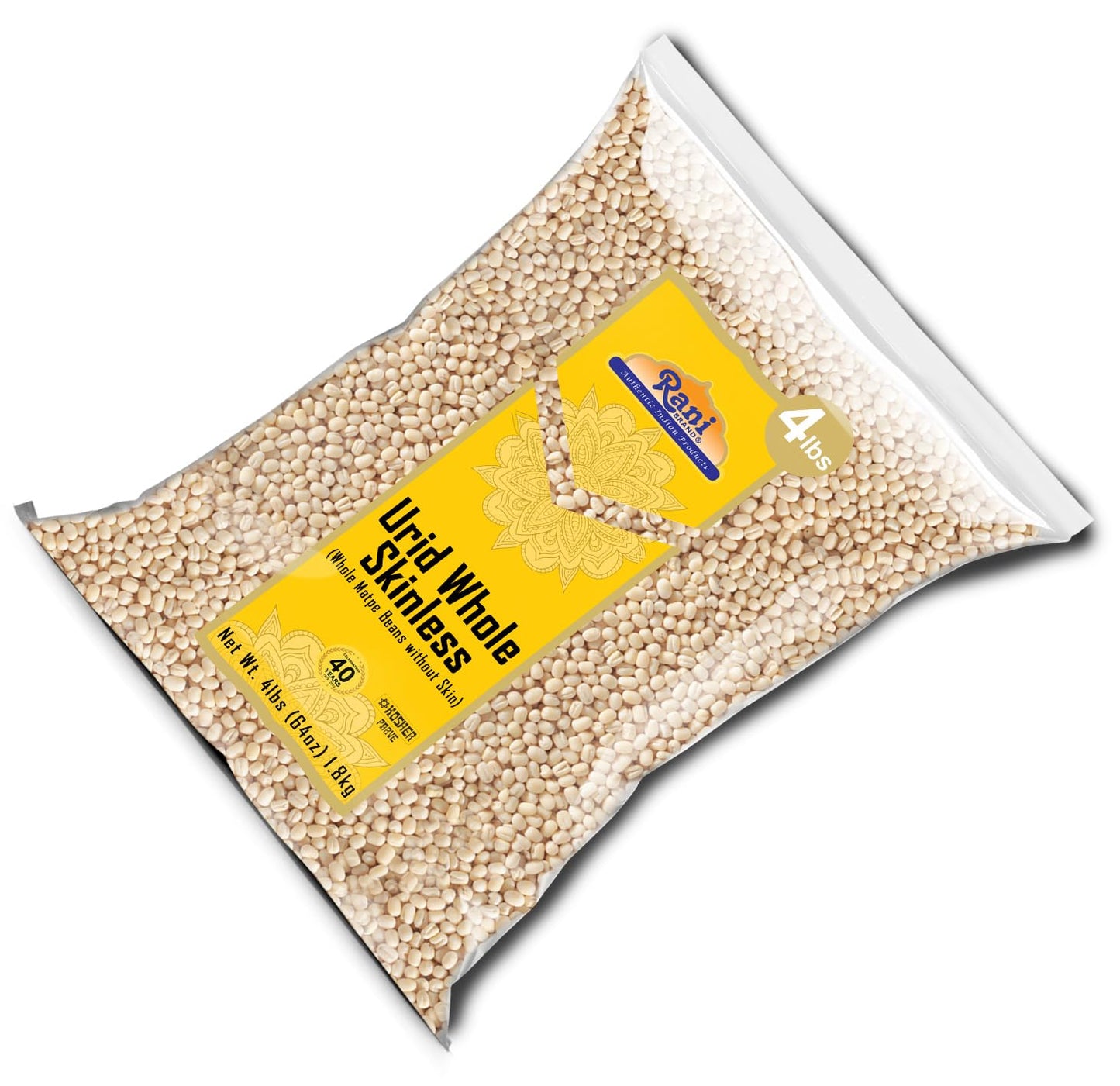 Rani Urid/Urad Gota White (Matpe Beans Skinless) Indian Lentils 64Oz (4Lbs) 1.81Kg Bulk ~ All Natural | Gluten Friendly | Non-Gmo | Kosher | Vegan | Indian Origin